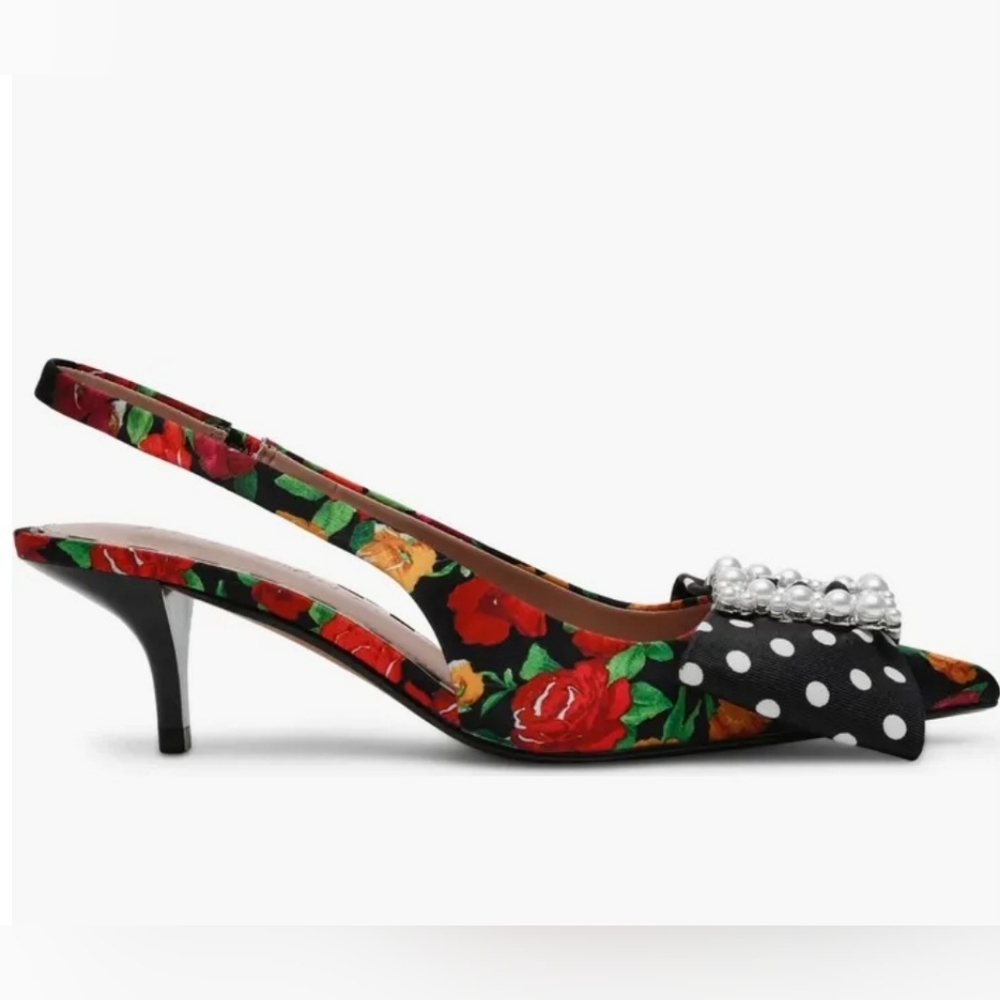 Betsey JohnsonBirdie Floral Slingback Bow Pumps Size 7 - Picture 3 of 14